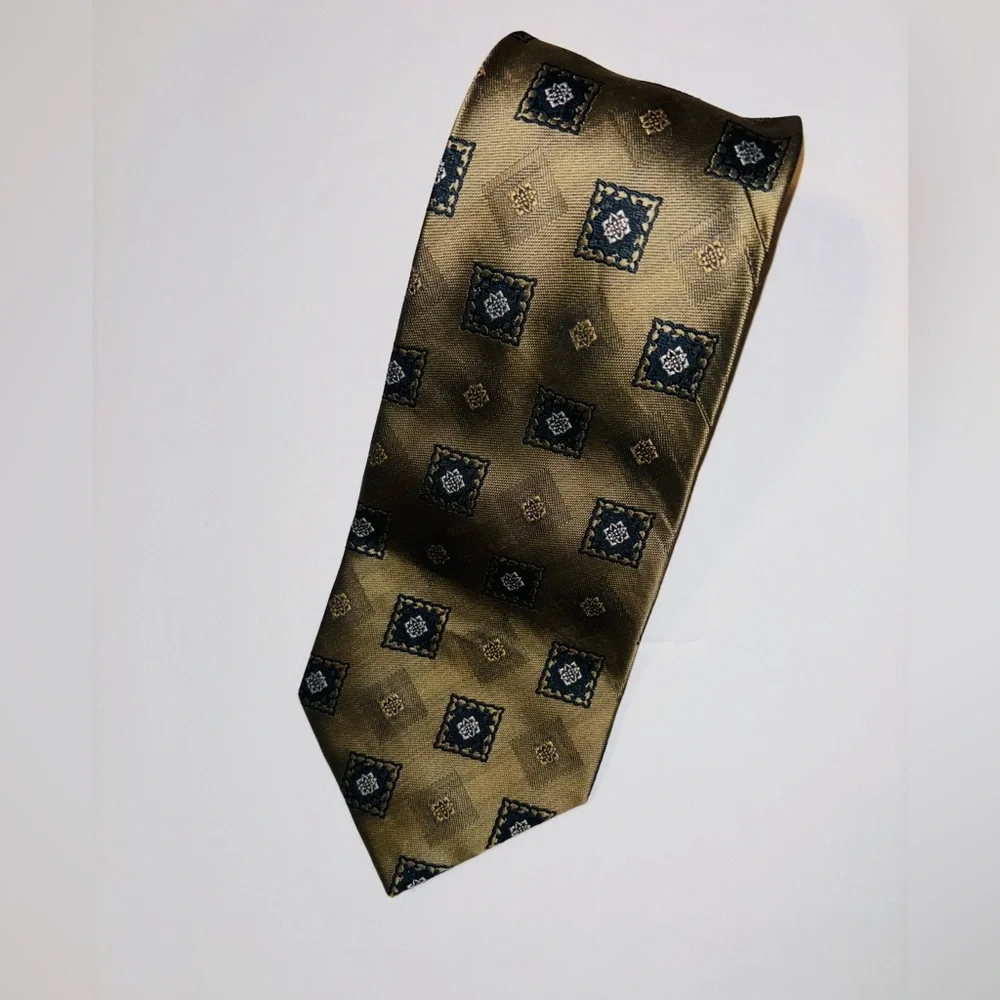Vintage Umberto Frasi Dark‎ Gold Black Detailed Necktie 59”X4